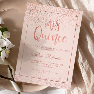 Rose Gold Glitzer Frame Skript erröten Quinceañera Einladung