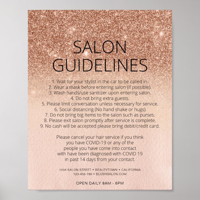 Rose Gold Glitzer Friseur Salon Covid Gesundheit S Poster (Vorne)