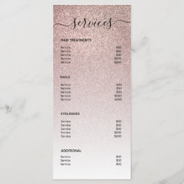 Rose Gold Glitzer Friseur Salon Makeup Artist Serv Menükarte