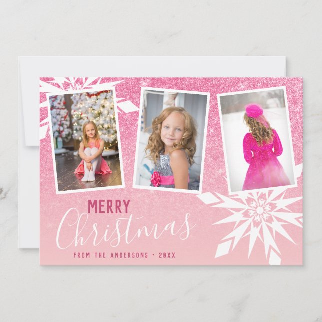 Rose Gold Glitzer Frohe Weihnachten Custom Foto (Vorderseite)