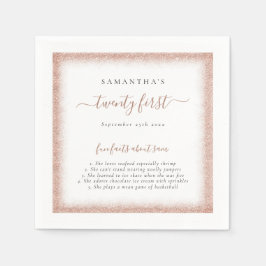 Rose Gold Glitzer Fun Fakten Name Datum 21. Party Serviette