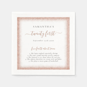 Rose Gold Glitzer Fun Fakten Name Datum 21. Party Serviette