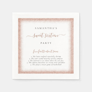 Rose Gold Glitzer Fun Fakten Name Sweet 16 Party Serviette