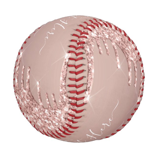 Rose Gold Glitzer Funkelnd benutzerdefinierte Text Baseball (Schrägansicht)