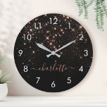 Rose Gold Glitzer Funkelnd Elegantes Glamour Scrip Runde Wanduhr<br><div class="desc">Erstellen Sie Ihre eigene personalisierte Schwarz-Rose-Gold-Funkel große Uhr mit Ihrem benutzerdefinierten,  modernen handgeschriebenen Skriptnamen.</div>