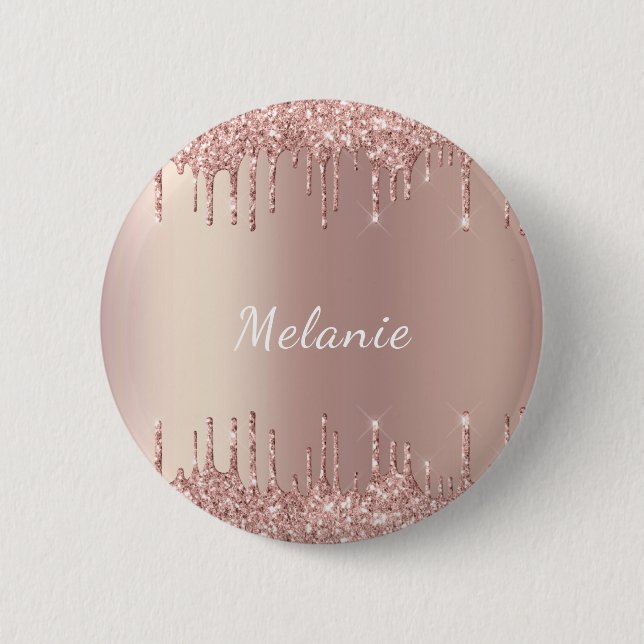 Rose Gold Glitzer Funkelnd Individuelle Name Schal Button (Vorderseite)