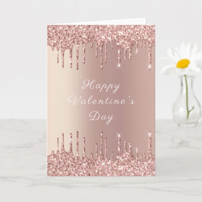 Rose Gold Glitzer Funkelnd Valentinstag Card Karte (Kleine Pflanze)