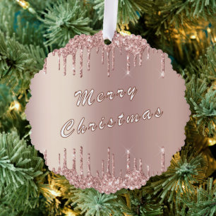 Rose Gold Glitzer Funkelnd Weihnachtsschmuckkarte Ornament Karte