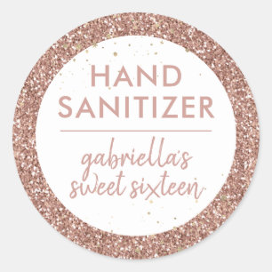 Rose Gold Glitzer Geburtstag Hand Sanitäter Gefal Runder Aufkleber