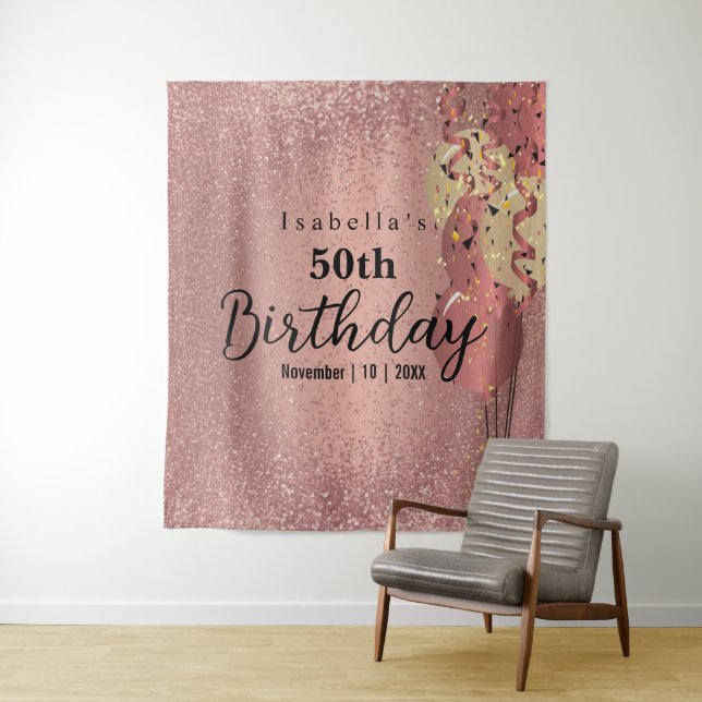 Rose Gold Glitzer Geburtstag Wandteppich (Beispiel)