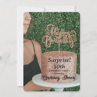 Rose Gold Glitzer Geburtstagskuchen 50. Geburtstag Einladung