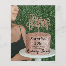 Rose Gold Glitzer Geburtstagskuchen 50. Geburtstag Flyer