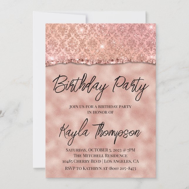 Rose Gold Glitzer Geburtstagsparty Einladung (Vorderseite)