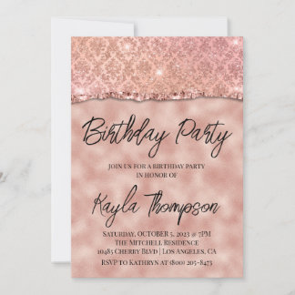 Rose Gold Glitzer Geburtstagsparty Einladung