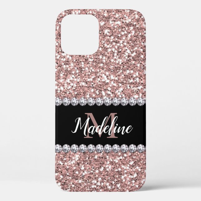 Rose Gold Glitzer & Gemische mit Name und Monogram Case-Mate iPhone Hülle (Rückseite)