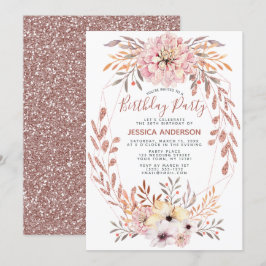 Rose Gold Glitzer Geometric Bouquet Geburtstagspar Einladung