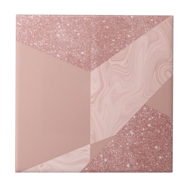Rose Gold Glitzer geometrisch Fliese (Vorderseite)