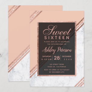 Rose Gold Glitzer geometrischer Streifen Marmor Sw Einladung