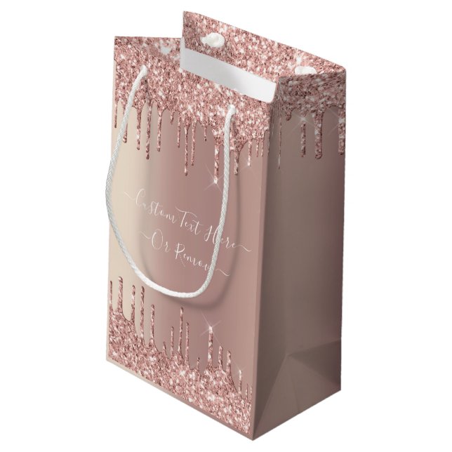 Rose Gold Glitzer Geschenktasche mit benutzerdefin Kleine Geschenktüte (Rückseite Schrägansicht)
