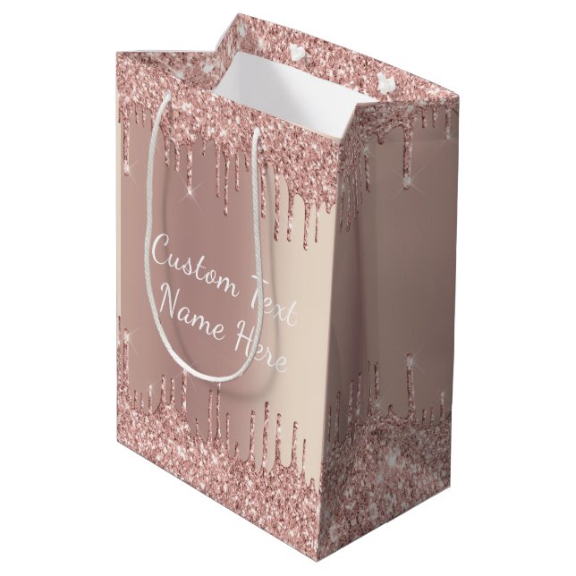 Rose Gold Glitzer Geschenktasche mit benutzerdefin Mittlere Geschenktüte (Rückseite Schrägansicht)