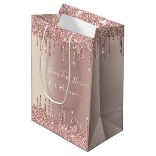 Rose Gold Glitzer Geschenktasche mit benutzerdefin Mittlere Geschenktüte