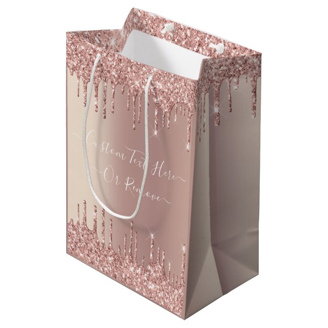 Rose Gold Glitzer Geschenktasche mit benutzerdefin Mittlere Geschenktüte (Vorderseite Schrägansicht)