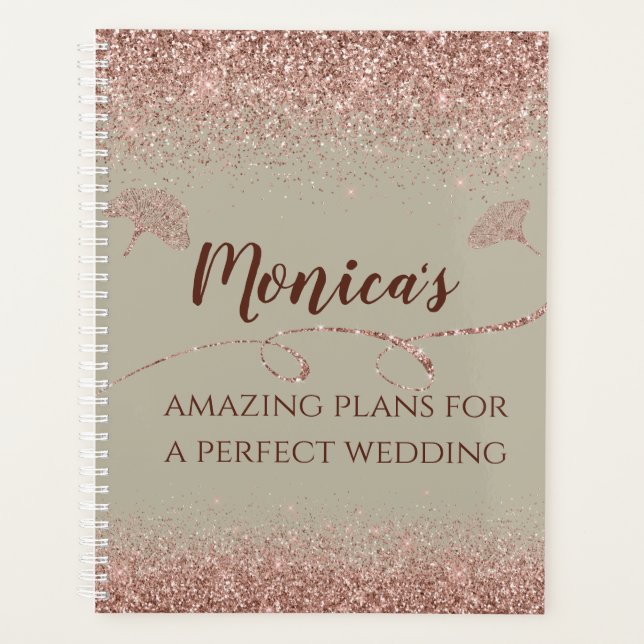 Rose Gold Glitzer Gingko Blätter auf Gray Wedding Planer (Vorderseite)