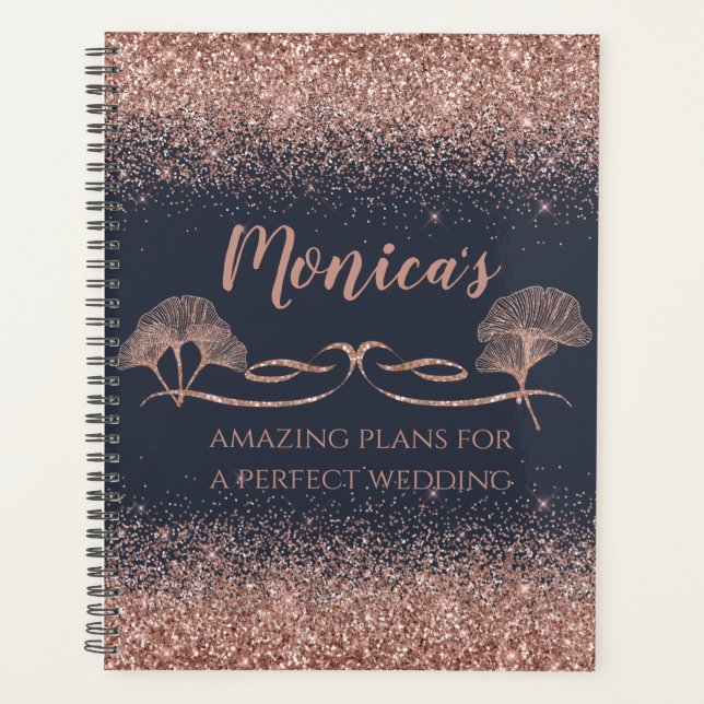 Rose Gold Glitzer Ginkgo Blätter Hochzeitsplaner Planer (Vorderseite)