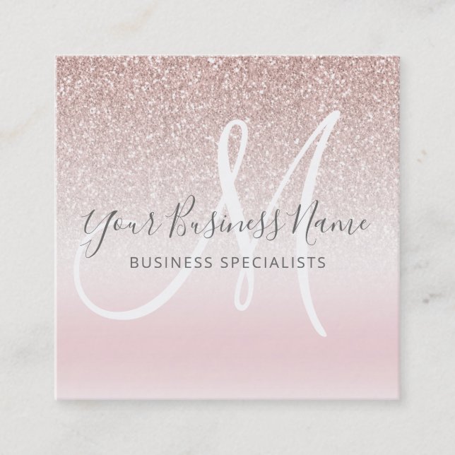 Rose Gold Glitzer Girl Business Logo Monogram Quadratische Visitenkarte (Vorderseite)