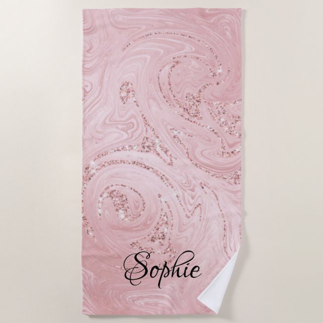 Rose Gold Glitzer Girl Sparkle Strandtuch (Vorderseite)