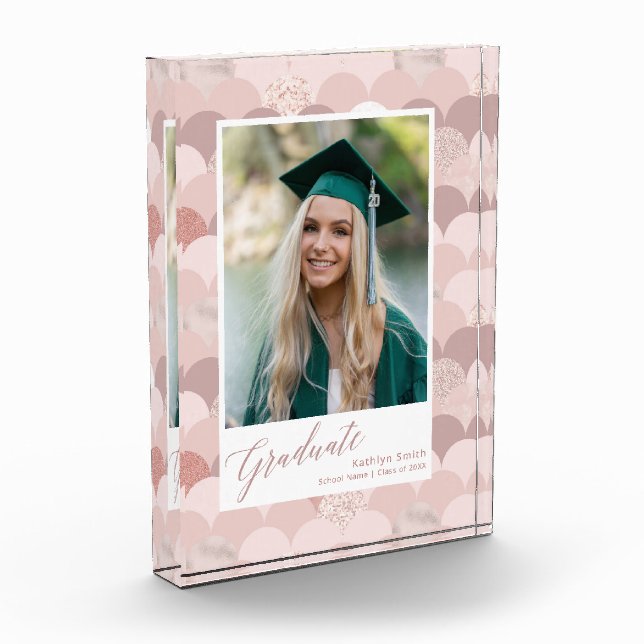 Rose Gold Glitzer Girl Trendy Abschluss Fotoblock (Links)