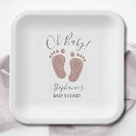 Rose Gold Glitzer Girl's Baby Shower Pappteller<br><div class="desc">Diese niedlichen Girl's Baby Shower Paper Teller sind mit schwarz rosa Glitzer Babyfüße und Oh Baby! in stilvoller Typografie dekoriert. Einfach anpassbar.</div>