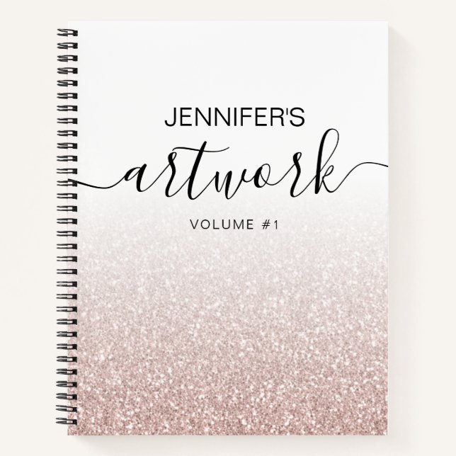 Rose Gold Glitzer Girly Ombre Sketchbook Name Notizbuch (Vorderseite)
