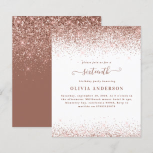 Rose Gold Glitzer Girly Skript 16 Geburtstagsbudge