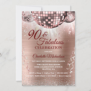 Rose Gold Glitzer Glam 90. Geburtstag Disco Ball Einladung