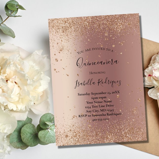 Rose Gold Glitzer Glam Bling Quinceanera Geburtsta Einladung (Von Creator hochgeladen)