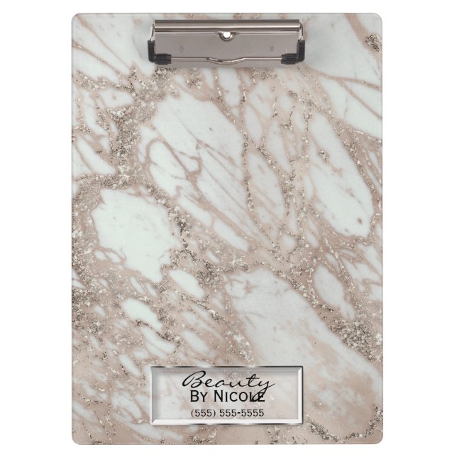Rose Gold Glitzer Glam Marble Modernes Personalisi Klemmbrett (Vorderseite)