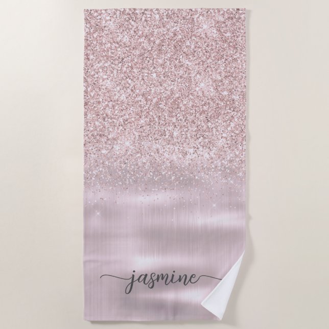Rose Gold Glitzer Glam Monogram Name Girl Script Strandtuch (Vorderseite)