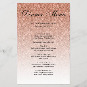 Rose Gold Glitzer Glam Party Paper Menü