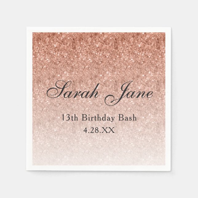 Rose Gold Glitzer Glam Personalisiert Serviette (Vorderseite)