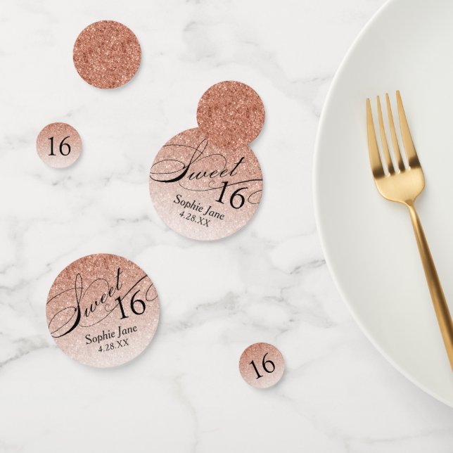 Rose Gold Glitzer Glam Personalisiert Sweet 16 Konfetti (Gruppe)