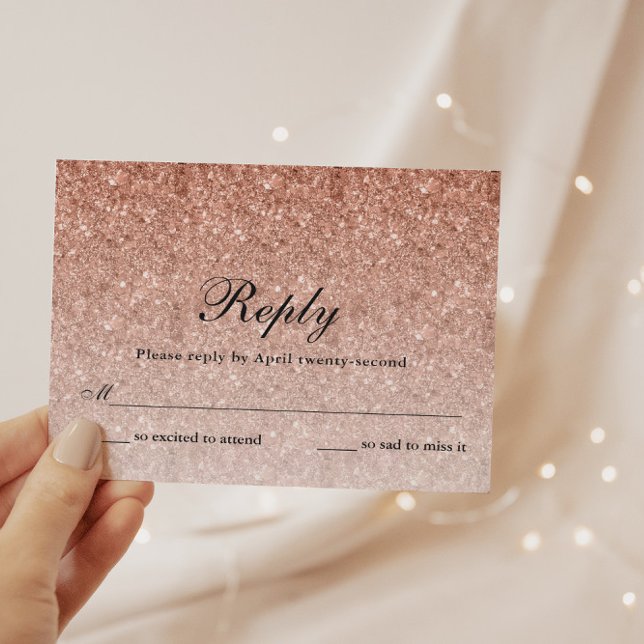 Rose Gold Glitzer Glam Personalisierte Antwortkart RSVP Karte (Von Creator hochgeladen)