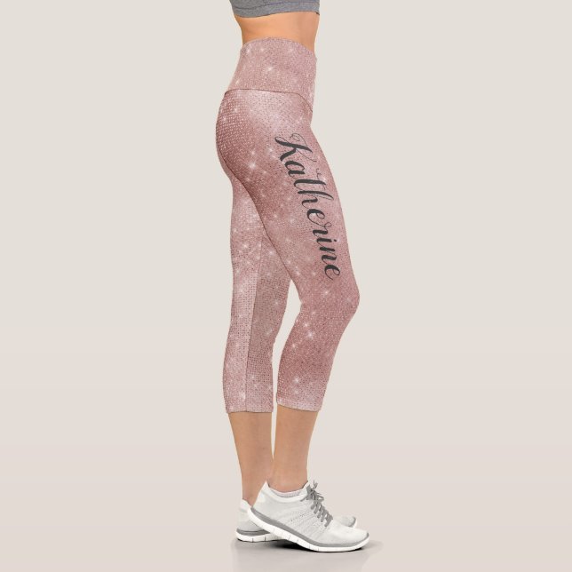 Rose Gold Glitzer Glam Sparkon Niedlich Monogramm  Capri Leggings (Rechts)