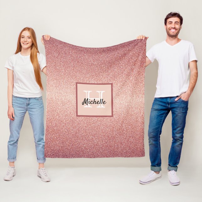 Rose Gold Glitzer glänzende Glam rosa Monogramm Fleecedecke (Beispiel)