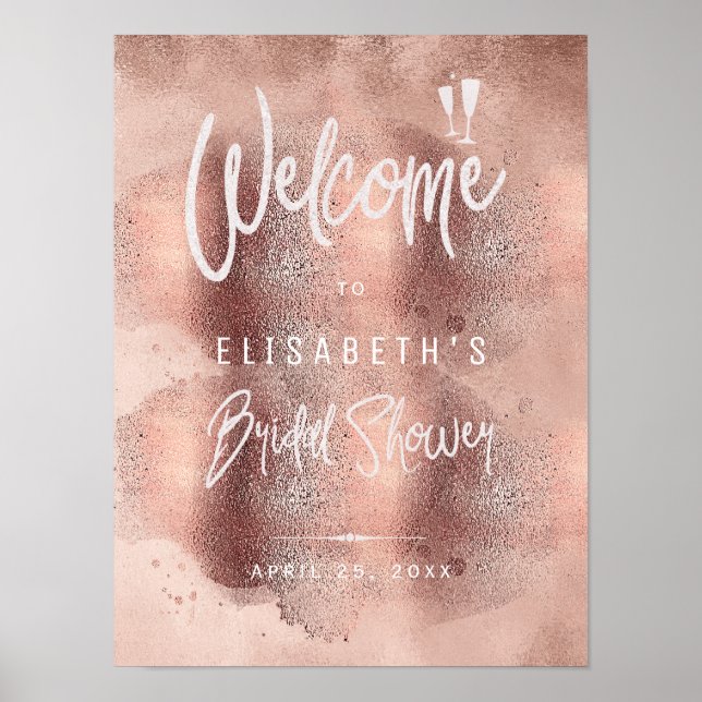 Rose Gold Glitzer Glasur Brautparty Begrüßungszeic Poster (Vorne)