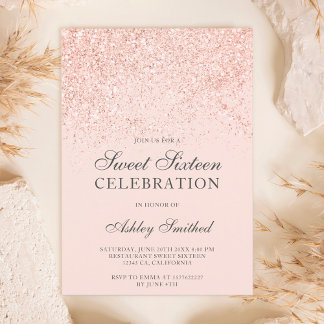 Rose Gold Glitzer Glitzern erröten 16 . Geburtstag Einladung
