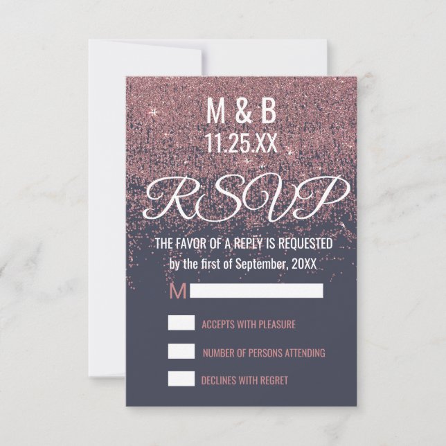 Rose Gold Glitzer Glitzern Navy Blue UAWG RSVP Karte (Vorderseite)