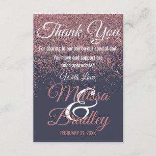 Rose Gold Glitzer Glitzern Navy Blue Vielen Dank Dankeskarte