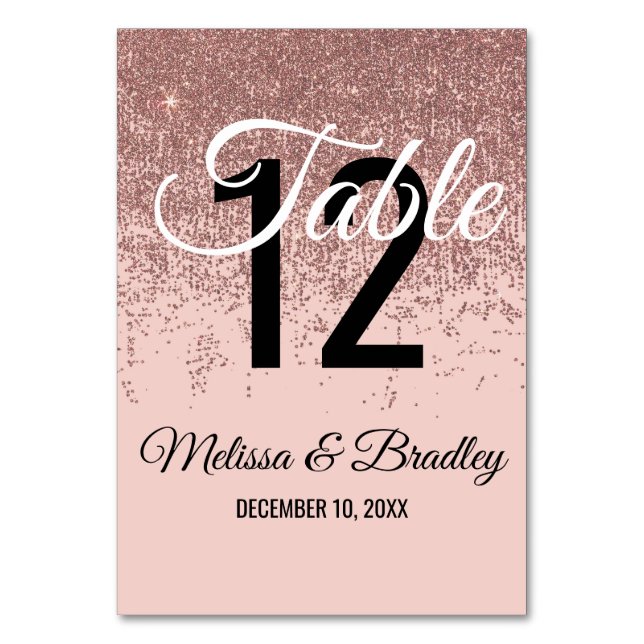Rose Gold Glitzer Glitzern Rosa Tischnummer (Vorderseite)
