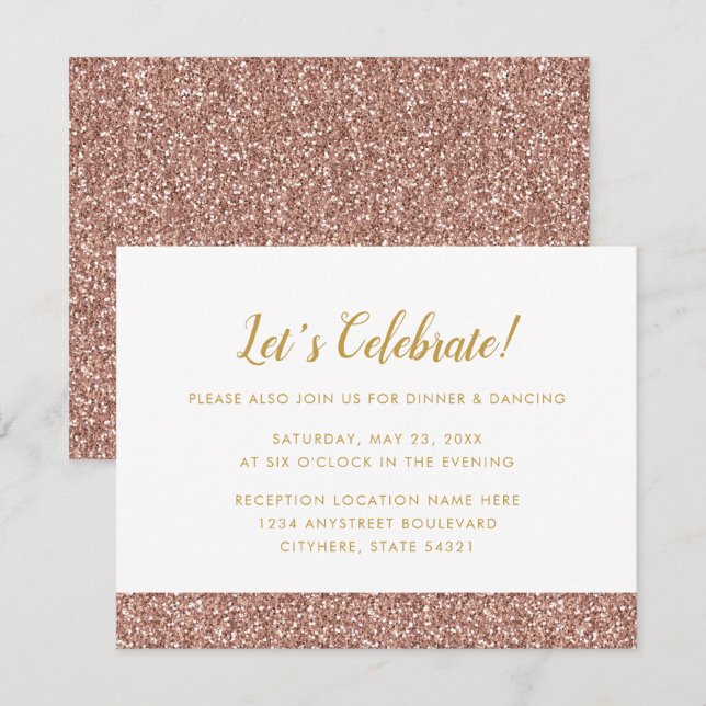 Rose Gold Glitzer & Gold A2 Empfang Card Einladung (Vorne/Hinten)